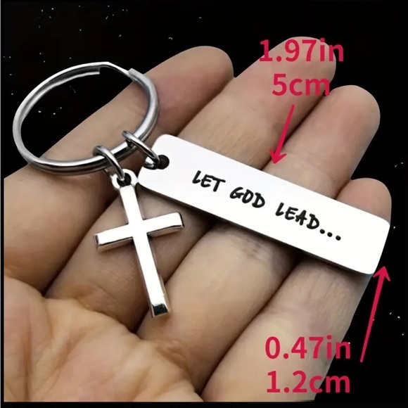 Silver Bar Style Let God Lead Keychain - Picture 3 of 5
